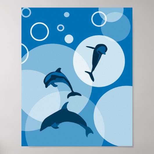 Young Playful Blue Wave Jumping Delphine Poster (Vorne)