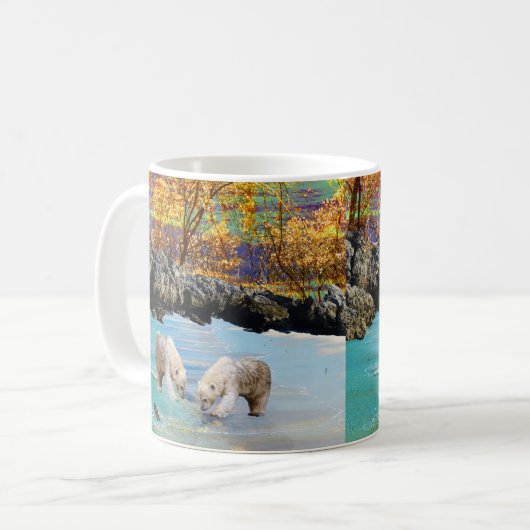 Young Polar Bears Fishing, Coffee Tasse (Vorderseite Links)