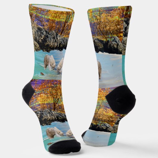 Young Polar Bears Fishing, Crew Socks Socken (Gewinkelt)