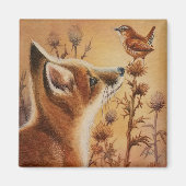 Young Red Fox & Carolina Wren Bird Wasserfarbe Kun Magnet (Vorne)