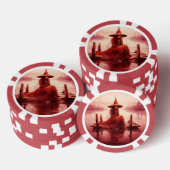Young Red Hexen setzt auf gebrochener Pier Pokerchips (Stapel)