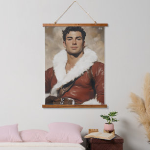 Young Santa - Dashing Portrait über Weihnachten Wandteppich Mit Holzrahmen