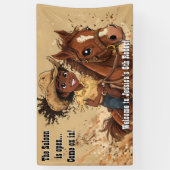 Young Smiling Girl Rides Horse Banner (Vertikal)