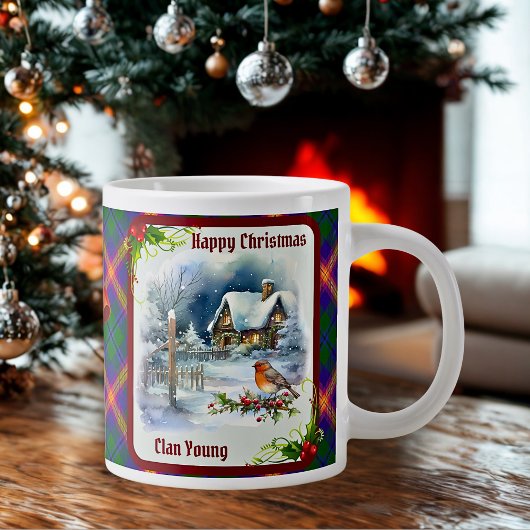Young Tartan & Robin Christmas Personalized Jumbo-Tasse