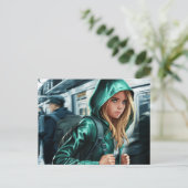 Young Traveller Illustration Postcard Postkarte (Stehend Vorderseite)