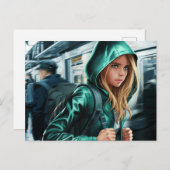 Young Traveller Illustration Postcard Postkarte (Vorne/Hinten)