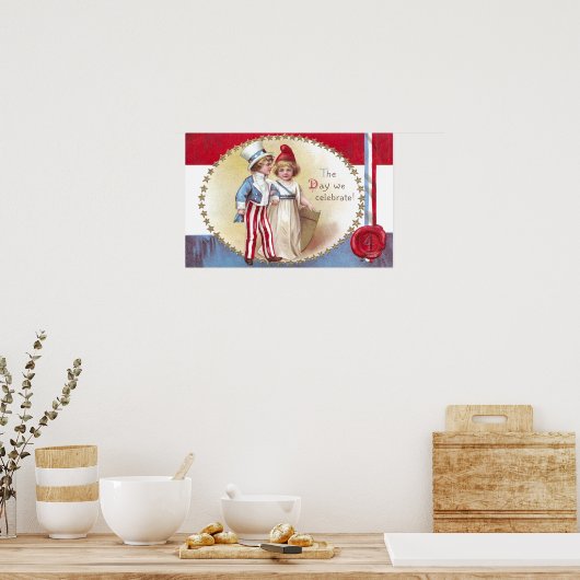 Young Uncle Sam Escorts Columbia am 4. Juli Poster (Küche)