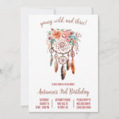 Young, Wild, & 3! Boho Dreamcatcher Birthday Party Einladung (Vorderseite)