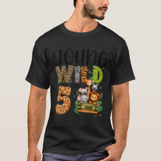 Young Wild 5 Years Old Animal 5th Birthday Kids Bo T-Shirt