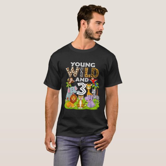 Young Wild and 3 Zoo 3rd Birthday Animals Jungle S T-Shirt (Vorne ganz)