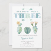Young Wild and DREE Cactus 3rd Birthday Party Einladung (Vorderseite)