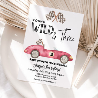 Young Wild and DREE Red Race Auto 3. Geburtstag Einladung