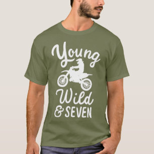 Young Wild and Seven Funny 7th Birthday Biker T-Shirt