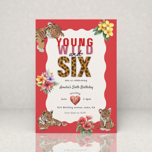 Young Wild and Six Tiger Floral Birthday Einladung