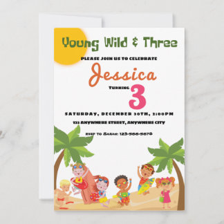 Young Wild and Three Beach Birthday Party Einladun Einladung