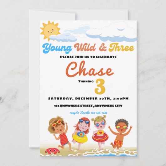 Young Wild and Three Beach Birthday Party Einladung (Vorderseite)