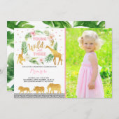 Young Wild and Three Birthday Einladungs Dschungel Einladung (Vorne/Hinten)