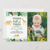 Young Wild and Three Birthday Einladungs Dschungel Einladung (Vorderseite)
