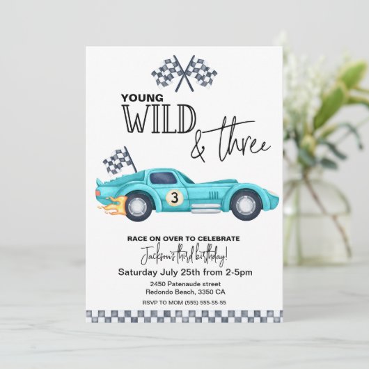 YOUNG Wild and THREE Birthday invitation Einladung (Stehend Vorderseite)