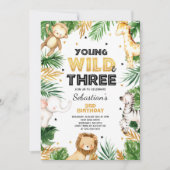 Young Wild and Three Birthday laden Safari Party e Einladung (Vorderseite)