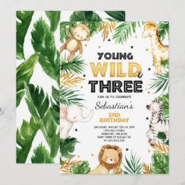 Young Wild and Three Birthday laden Safari Party e Einladung