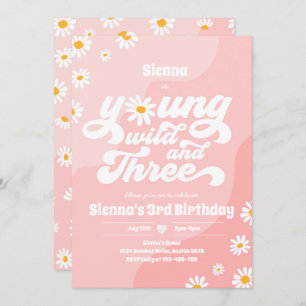 Young Wild and Three Birthday Party Boho Daisy Einladung