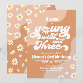 Young Wild and Three Birthday Party Boho Daisy Einladung