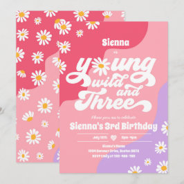 Young Wild and Three Birthday Party Boho Daisy Einladung