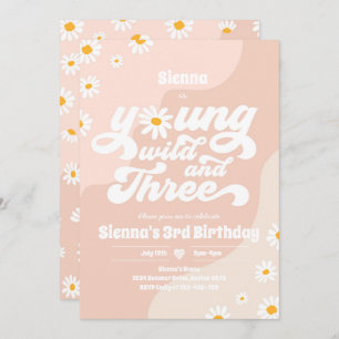Young Wild and Three Birthday Party Boho Daisy Einladung