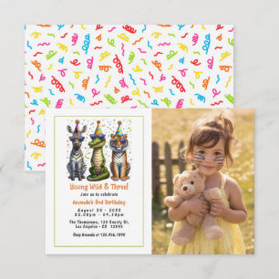 Young Wild and Three Birthday Party Foto Einladung
