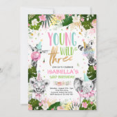 Young Wild and Three Birthday Safari Animals Party Einladung (Vorderseite)
