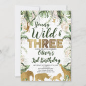 Young Wild and Three Birthday, Safari, Jungle Einladung (Vorderseite)