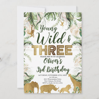 Young Wild and Three Birthday, Safari, Jungle Einladung