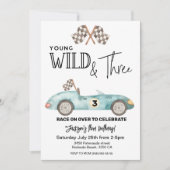 Young Wild and THREE Blue Race car 3rd birthday Einladung (Vorderseite)