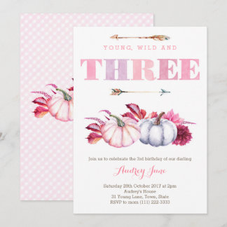 Young Wild and Three, boho 3. Geburtstag Party Einladung