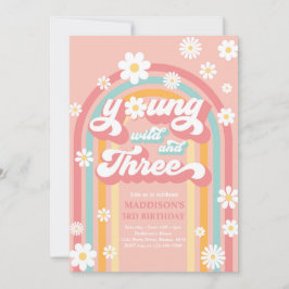 Young Wild and Three Boho Daisy Rainbow Birthday Einladung