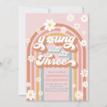 Young Wild and Three Boho Daisy Rainbow Birthday