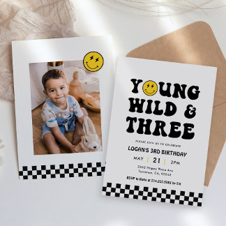 Young Wild and Three Boy 3. Geburtstag Foto Einladung