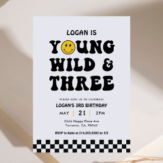 Young Wild and Three Boy 3. Geburtstag Party Einladung