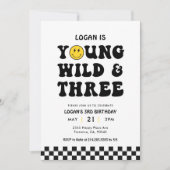 Young Wild and Three Boy 3rd Birthday Party Einladung (Vorderseite)