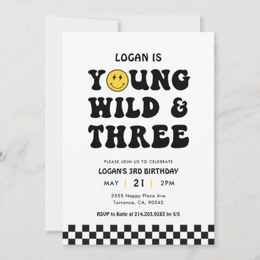 Young Wild and Three Boy 3rd Birthday Party Einladung (Vorderseite)