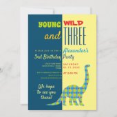 Young Wild and Three Dinosaur 3. Geburtstag Einladung (Vorderseite)
