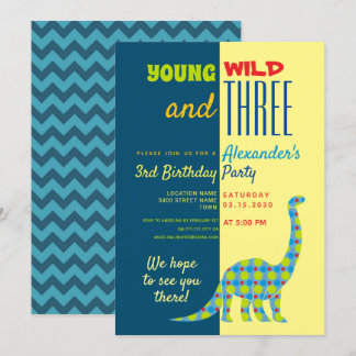 Young Wild and Three Dinosaur 3. Geburtstag Einladung