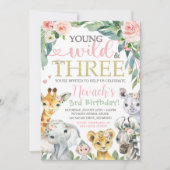 Young Wild and Three Einladung | Safari Birthday (Vorderseite)