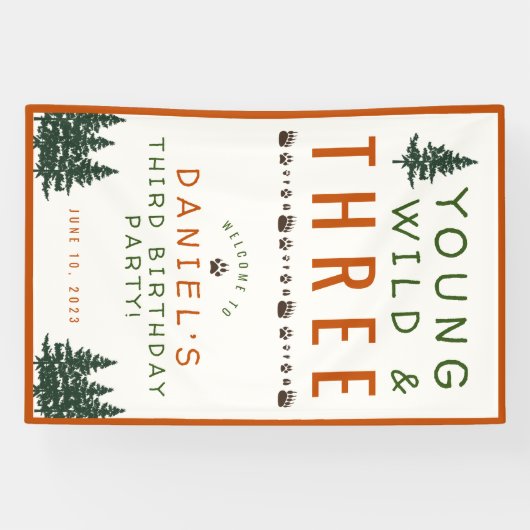 Young Wild and Three Forest Birthday Banner (Horizontal)