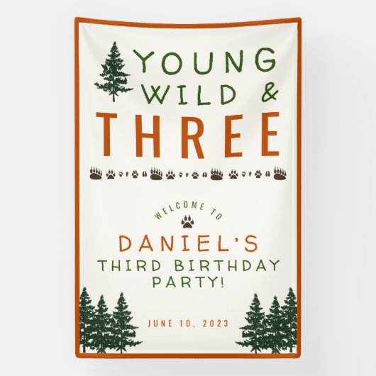 Young Wild and Three Forest Birthday Banner (Vertikal)