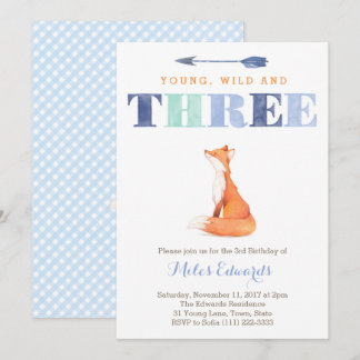 Young Wild and Three Fox 3. Geburtstagskarte Party Einladung