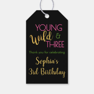 Young Wild and Three Gift Tags 3. Geburtstag Geschenkanhänger