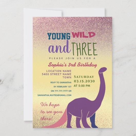 Young Wild and Three Girl 3. Geburtstag Einladung (Vorderseite)