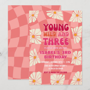Young Wild and Three Groovy Daisy Dritter Geburt Einladung